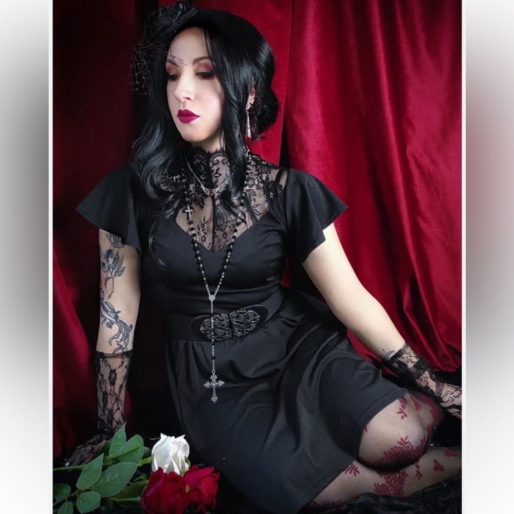 NWT Scarlet Darkness  Gothic Flutter Sleeve Lace Neck A-Line Dress Sz-24W